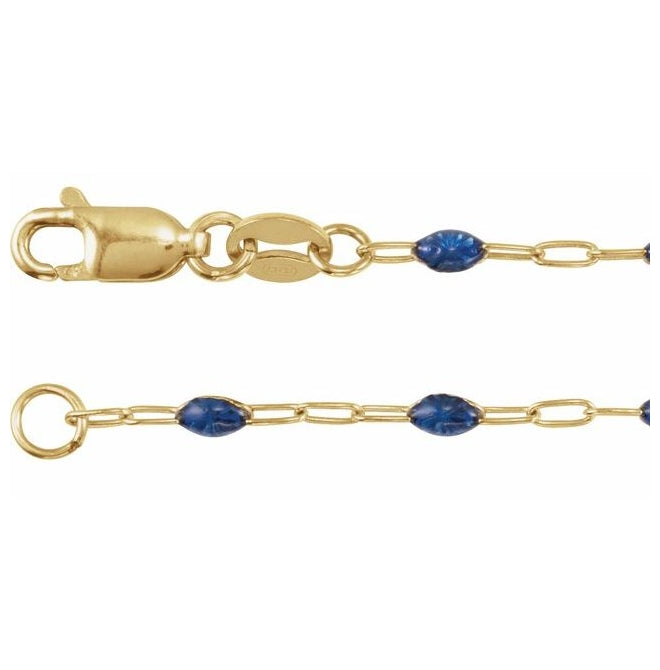 14K Yellow Gold-Filled 1.6 mm Enamel Bead Paperclip-Style Lobster Clasp 7" Chain