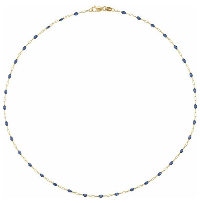14K Yellow Gold-Filled 1.6 mm Enamel Bead Paperclip-Style Lobster Clasp Chain
