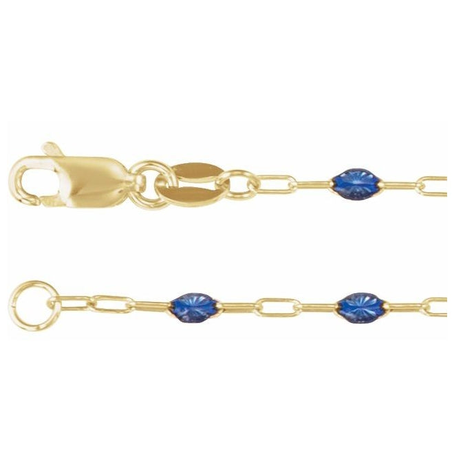 14K Yellow Gold-Filled 1.6 mm Enamel Bead Paperclip-Style Lobster Clasp Chain