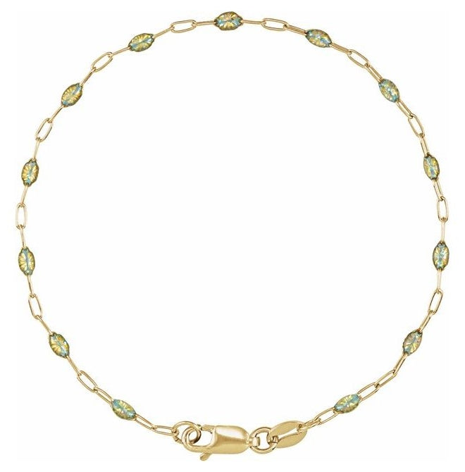 14K Yellow Gold-Filled 1.6 mm Enamel Bead Paperclip-Style Lobster Clasp 7" Chain