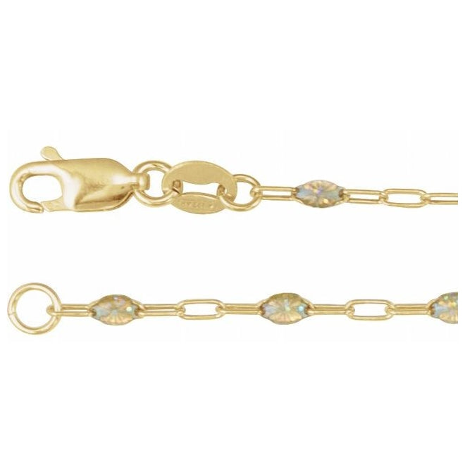 14K Yellow Gold-Filled 1.6 mm Enamel Bead Paperclip-Style Lobster Clasp Chain