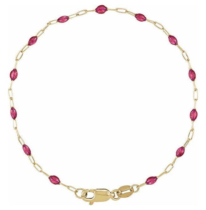 14K Yellow Gold-Filled 1.6 mm Enamel Bead Paperclip-Style Lobster Clasp 7" Chain