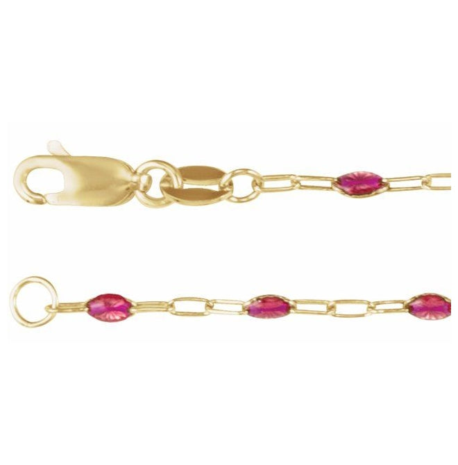14K Yellow Gold-Filled 1.6 mm Enamel Bead Paperclip-Style Lobster Clasp 7" Chain