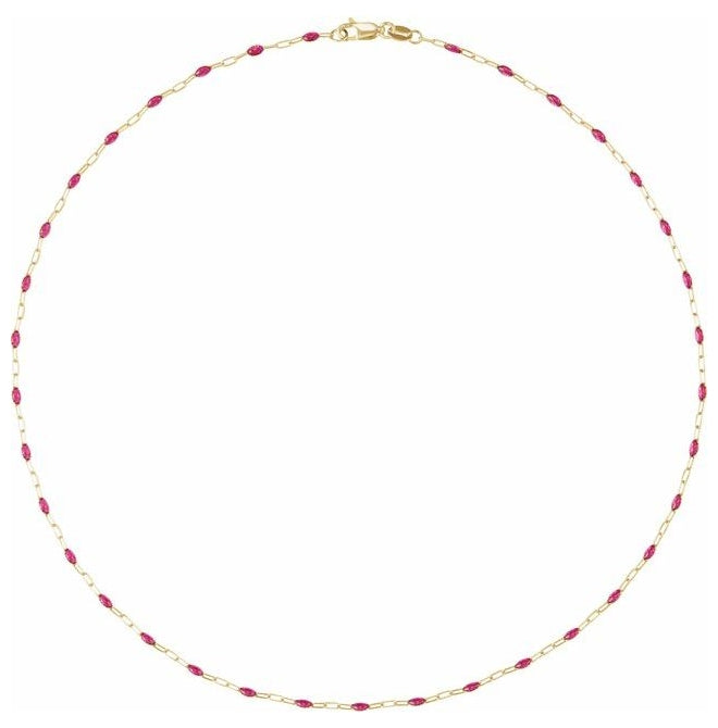 14K Yellow Gold-Filled 1.6 mm Enamel Bead Paperclip-Style Lobster Clasp Chain
