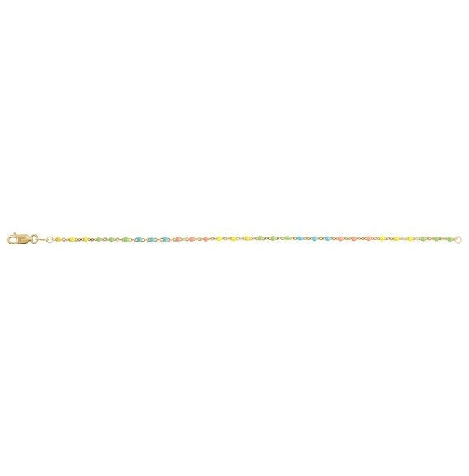 14K Yellow Gold-Filled 1.7 Mm 7 In Polished Multicolor Enamel Bead Cable Chain With Lobster Clasp