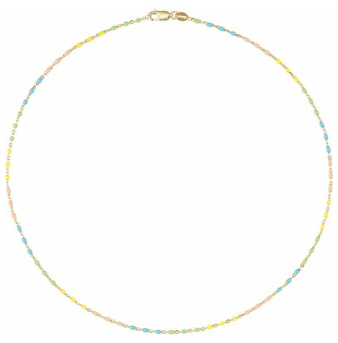 14K Yellow Gold-Filled Cable 1.7 Mm Polished Multicolor Enamel Bead Cable Chain With Lobster Clasp