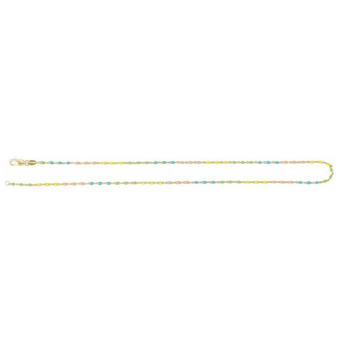 14K Yellow Gold-Filled Cable 1.7 Mm Polished Multicolor Enamel Bead Cable Chain With Lobster Clasp