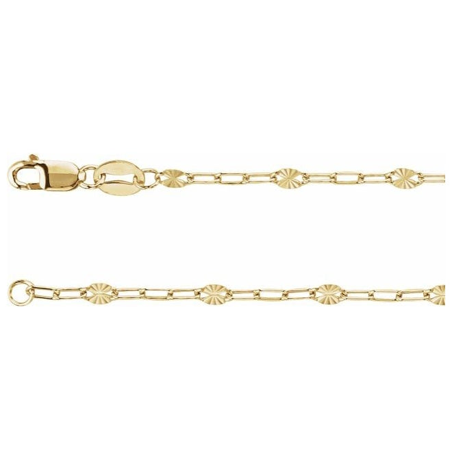 14K Yellow Gold-Filled Or Sterling Silver 2.5 Mm 7 In Polished Light Paperclip-Style Starburst Mirror Chain with Lobster Clasp