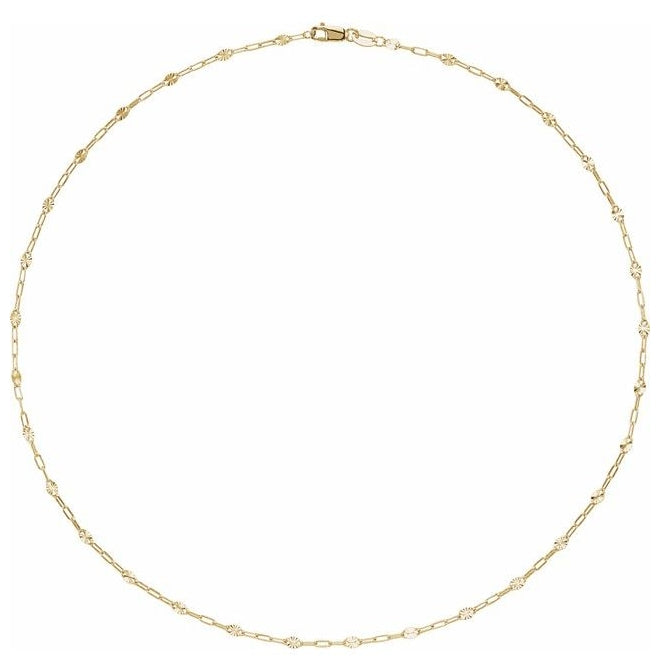 14K Yellow Gold-Filled Or Sterling Silver 2.5 Mm Polished Light Paperclip-Style Starburst Mirror Chain with Lobster Clasp