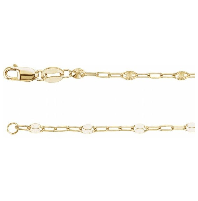 14K Yellow Gold-Filled Or Sterling Silver 2.5 Mm Polished Light Paperclip-Style Starburst Mirror Chain with Lobster Clasp
