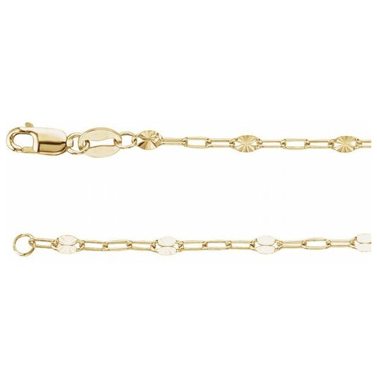 14K Yellow Gold-Filled Or Sterling Silver 2.5 Mm Polished Light Paperclip-Style Starburst Mirror Chain with Lobster Clasp