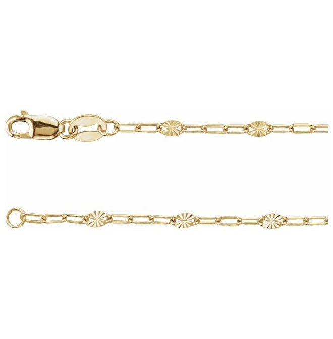 14K Yellow Gold-Filled Or Sterling Silver 2.5 Mm Polished Light Paperclip-Style Starburst Mirror Chain with Lobster Clasp