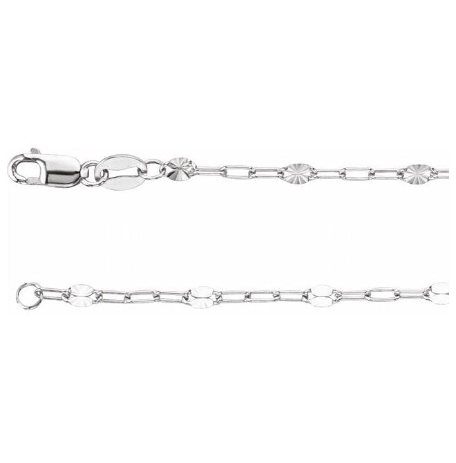 14K Yellow Gold-Filled Or Sterling Silver 2.5 Mm Polished Light Paperclip-Style Starburst Mirror Chain with Lobster Clasp