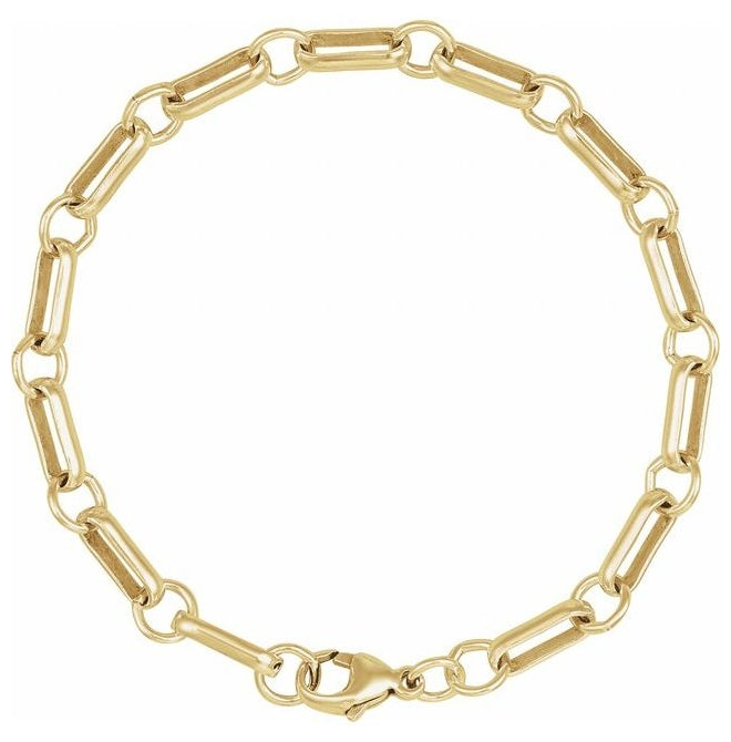 14K Yellow Gold-Filled Or Sterling Silver 6 Mm 7 In Lobster Clasp Polished Paperclip And Round Link Chain