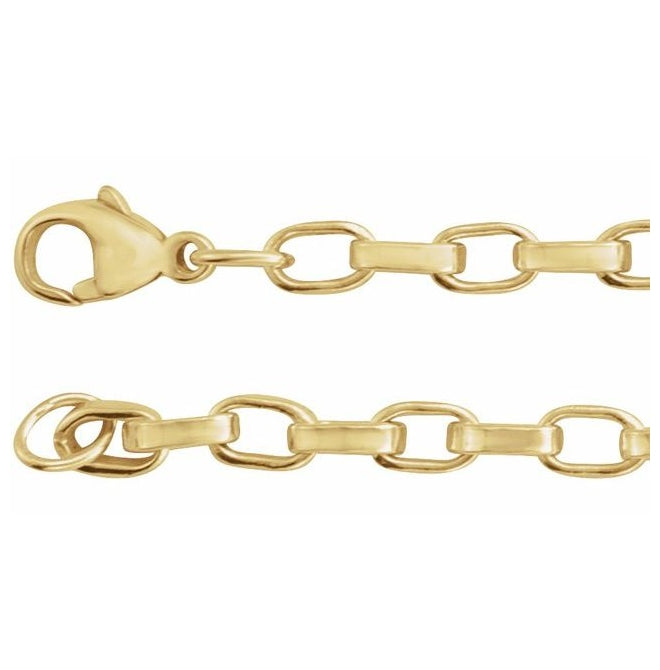 14K Yellow Gold-Filled Or Sterling Silver 4.08 Mm Polished Rectangular Oval Rolo Chain With Lobster Clasp