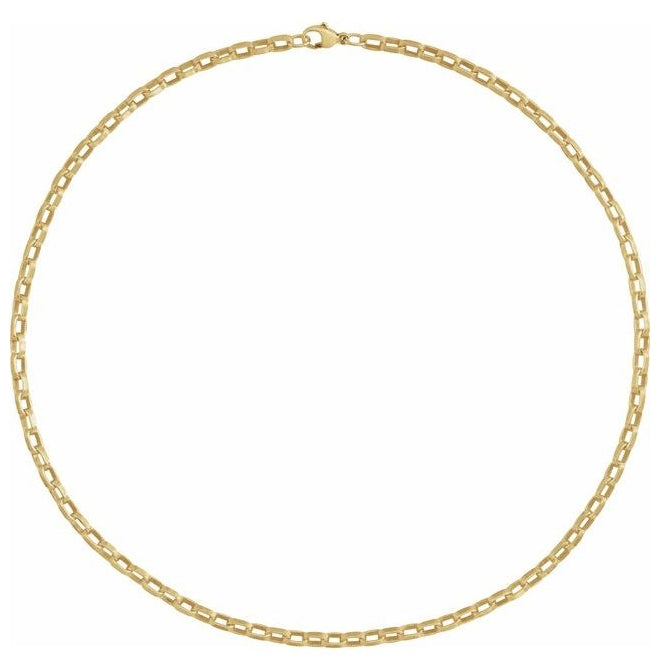 14K Yellow Gold-Filled Or Sterling Silver 4.08 Mm Polished Rectangular Oval Rolo Chain With Lobster Clasp