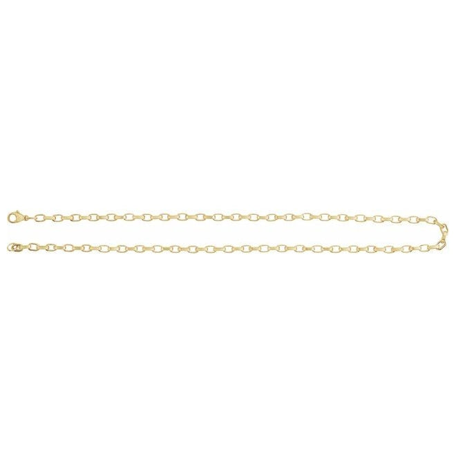 14K Yellow Gold-Filled Or Sterling Silver 4.08 Mm Polished Rectangular Oval Rolo Chain With Lobster Clasp