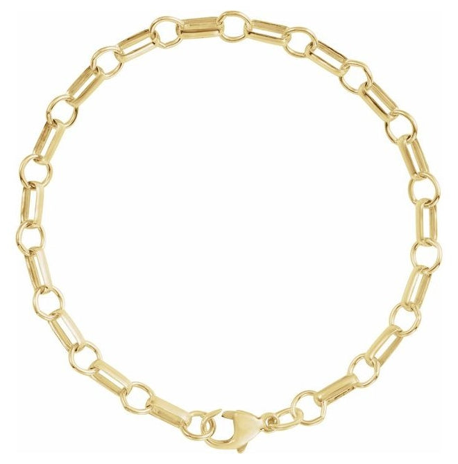 14K Yellow Gold Or Sterling Silver 5.3 Mm 7 In Lobster Clasp Polished Paperclip And Round Link Chain
