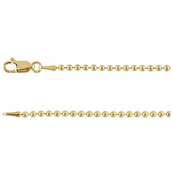 14K Yellow Gold 2 Mm 7 In Lobster Clasp Polished Hollow Bead Chain With Lobster Clasp
