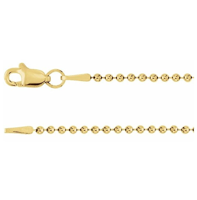 14K Yellow Gold Or Gold-Filled 1.5 Mm 7 In Lobster Clasp Polished Hollow Bead Chain With Lobster Clasp