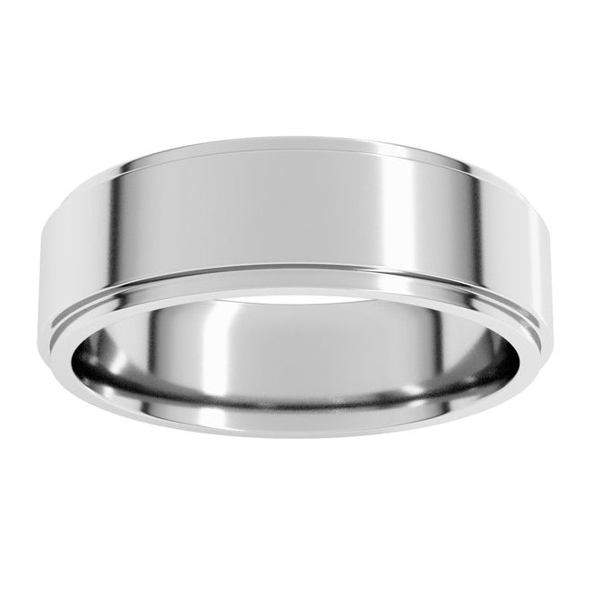 14K Yellow Gold Or Sterling Silver 6 mm Flat Stepped-Edge Comfort Fit Flat Band