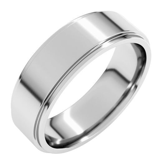 14K Yellow Gold Or Sterling Silver 6 mm Flat Stepped-Edge Comfort Fit Flat Band