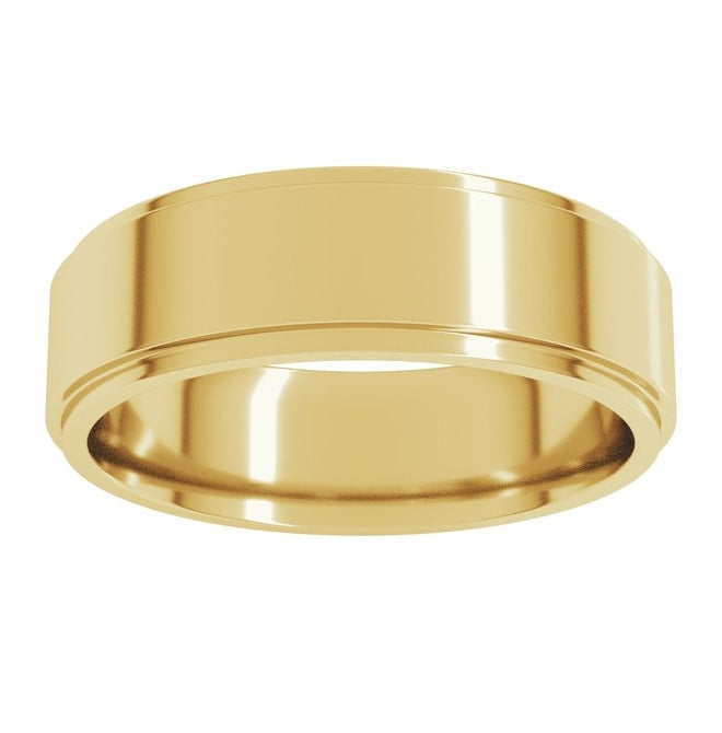 14K Yellow Gold Or Sterling Silver 6 mm Flat Stepped-Edge Comfort Fit Flat Band