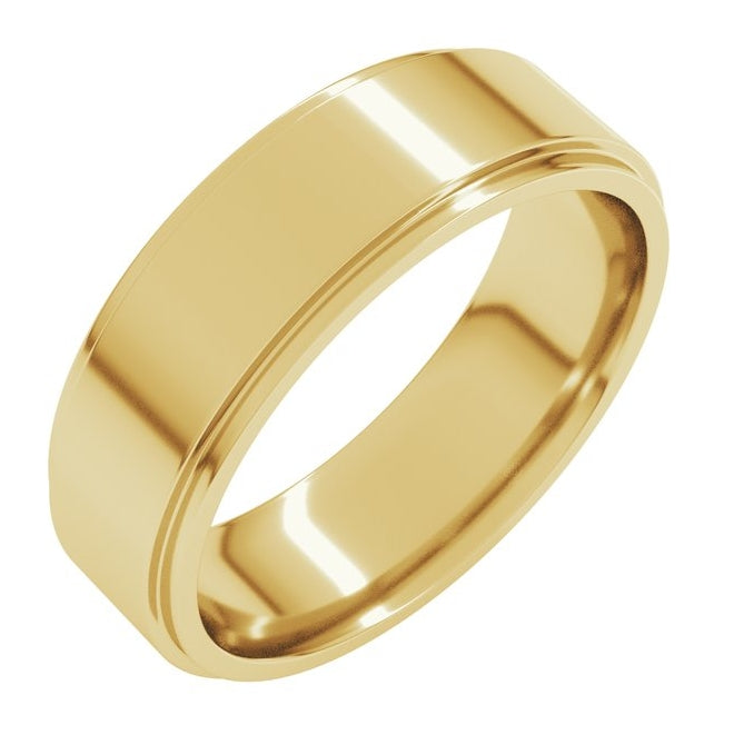 14K Yellow Gold Or Sterling Silver 6 mm Flat Stepped-Edge Comfort Fit Flat Band