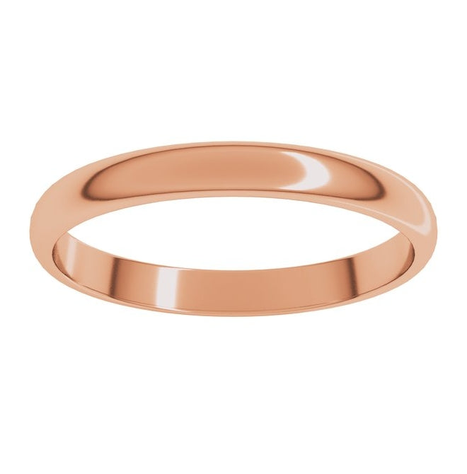 14K Yellow Or White Or Rose Gold Or Sterling Silver Or Platinum Or Palladium Lightweight Half Round Band