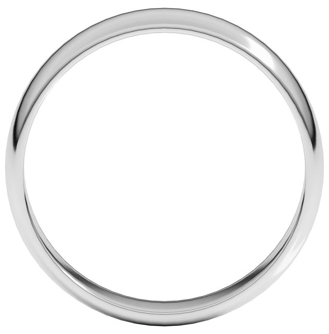 14K Yellow Or White Or Rose Gold Or Sterling Silver Or Platinum Or Palladium Lightweight Half Round Band