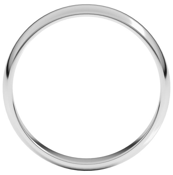 14K Yellow Or White Or Rose Gold Or Sterling Silver Or Platinum Or Palladium Lightweight Half Round Band