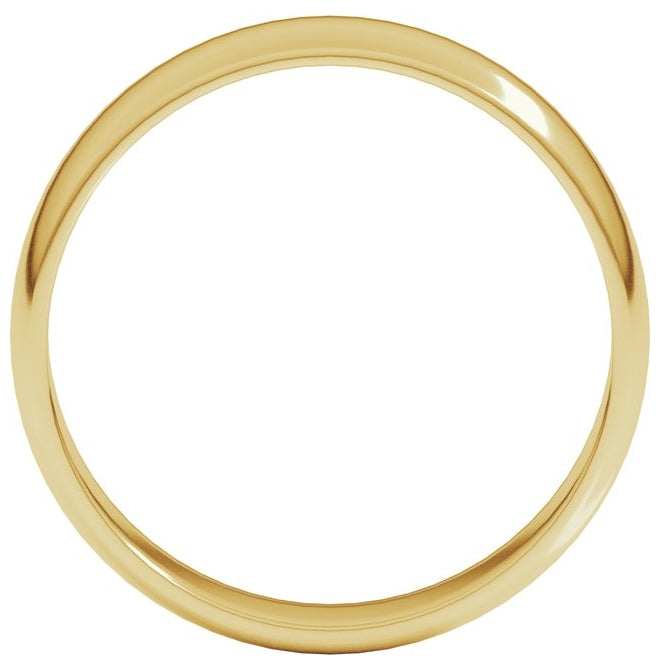 14K Yellow Or White Or Rose Gold Or Sterling Silver Or Platinum Or Palladium Lightweight Half Round Band