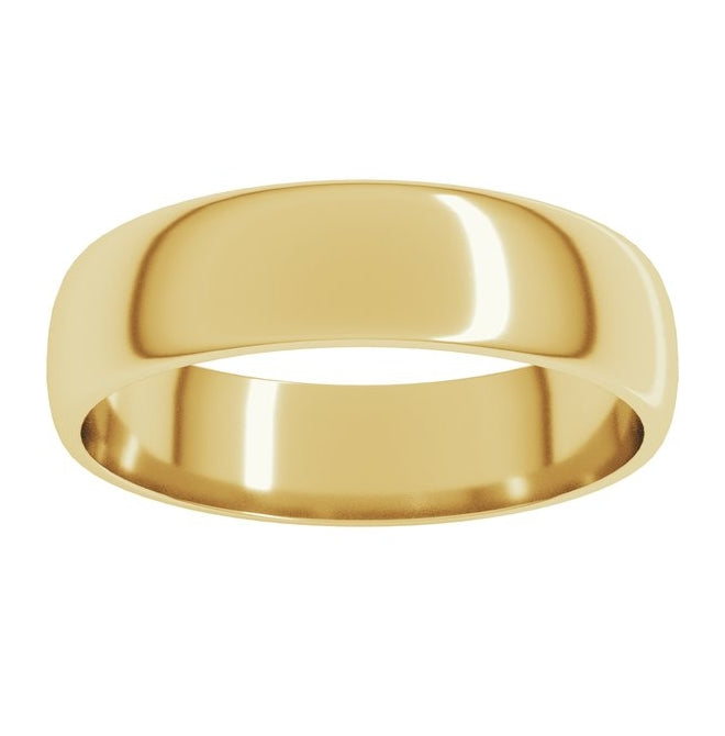 14K Yellow Or White Or Rose Gold Or Sterling Silver Or Platinum Or Palladium Lightweight Half Round Band