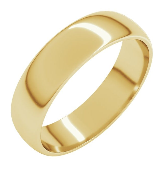 14K Yellow Or White Or Rose Gold Or Sterling Silver Or Platinum Or Palladium Lightweight Half Round Band