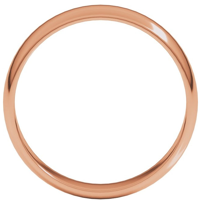 14K Yellow Or White Or Rose Gold Or Sterling Silver Or Platinum Or Palladium Lightweight Half Round Band