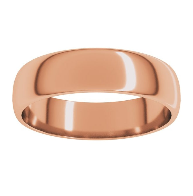 14K Yellow Or White Or Rose Gold Or Sterling Silver Or Platinum Or Palladium Lightweight Half Round Band