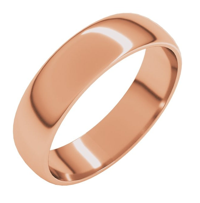 14K Yellow Or White Or Rose Gold Or Sterling Silver Or Platinum Or Palladium Lightweight Half Round Band