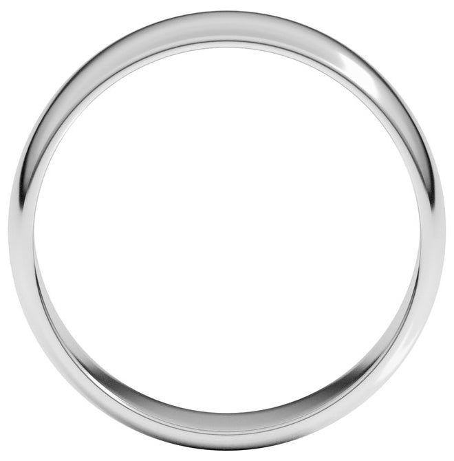 14K Yellow Or White Or Rose Gold Or Sterling Silver Or Platinum Or Palladium Lightweight Half Round Band