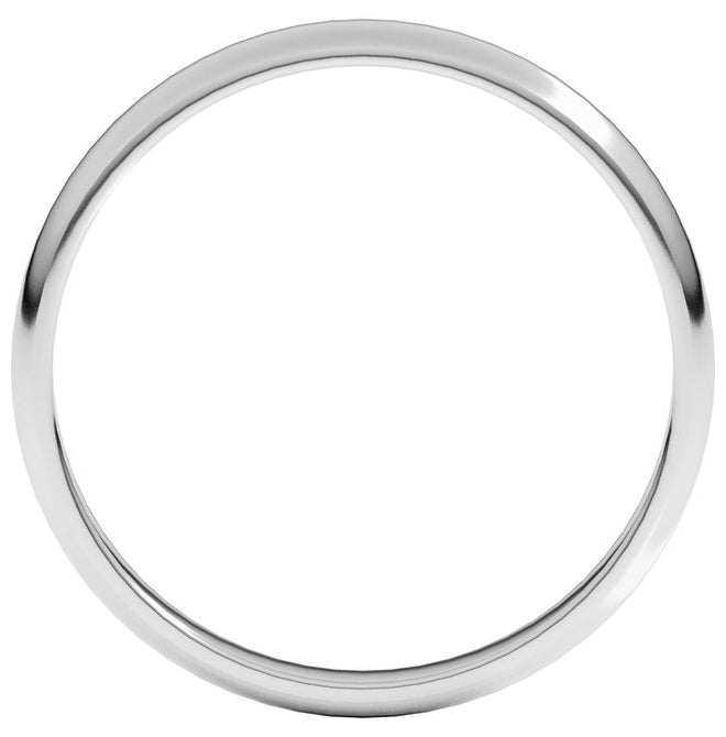 14K Yellow Or White Or Rose Gold Or Sterling Silver Or Platinum Or Palladium Lightweight Half Round Band