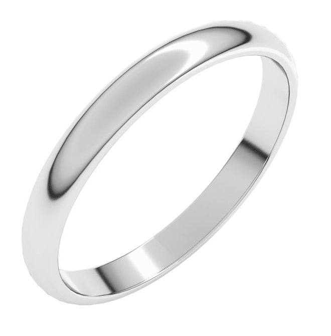 14K Yellow Or White Or Rose Gold Or Sterling Silver Or Platinum Or Palladium Lightweight Half Round Band