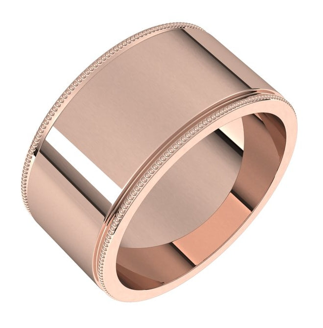 14K Rose Gold 10 mm Milgrain Flat Band Size 11