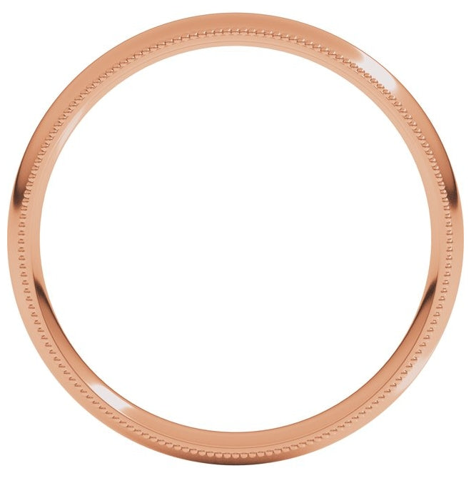 10K Rose Gold 3mm Milgrain Comfort-Fit Half Round Band Size 8.5