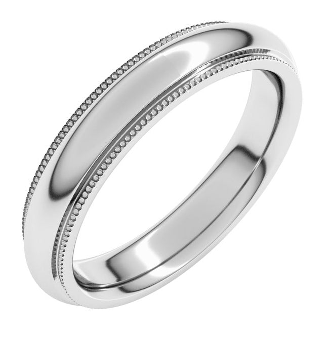 Sterling Silver 4 mm Milgrain Stepped-Edge Comfort-Fit Half Round Band Size 7