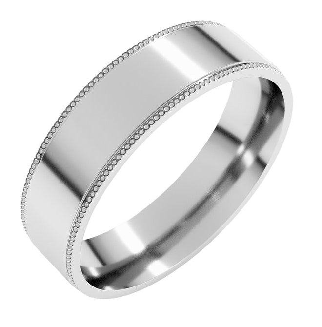 Platinum 5 mm Milgrain Stepped-Edge Comfort-Fit Flat Band Size 10.5