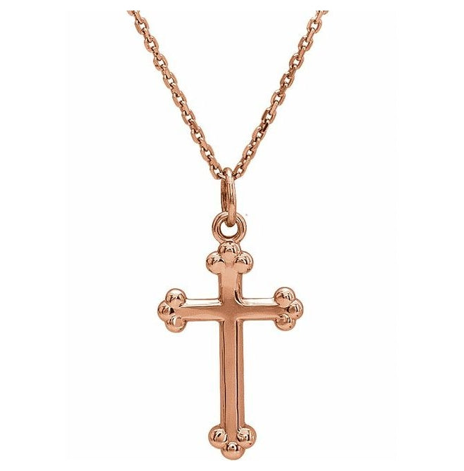 14K Rose Gold 12 X 7.8 Mm 18 In Polished Cross Necklace