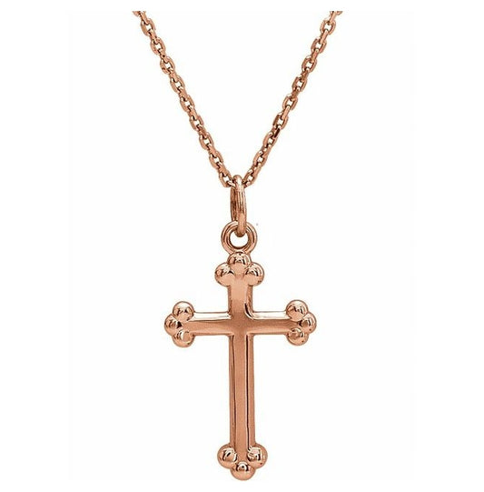 14K Rose Gold 12 X 7.8 Mm 18 In Polished Cross Necklace