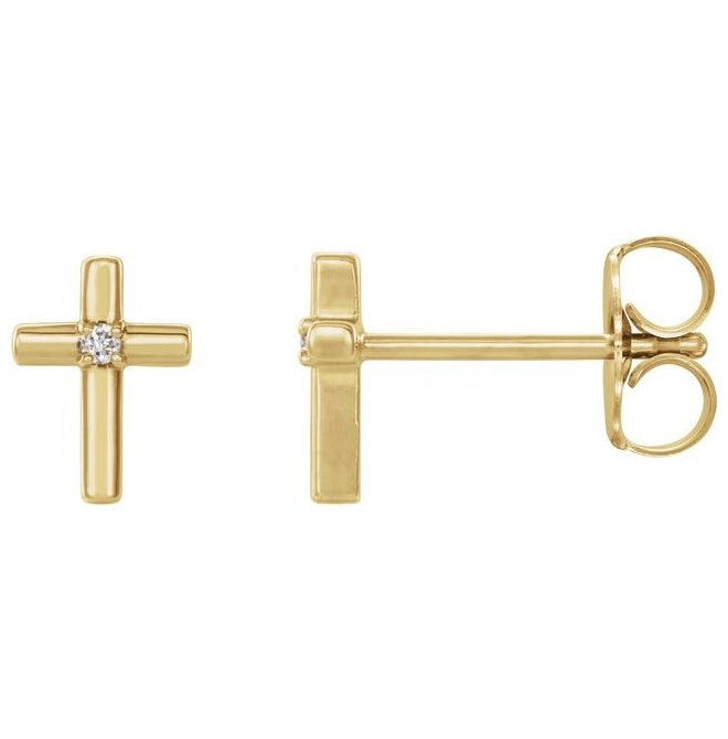 14K Yellow Or White Gold Round Pair 1.5Mm  I1, G-H Friction Backs 4-Prong Polished .03 Ctw Natural Diamond Cross Earrings