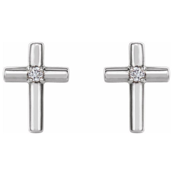 14K Yellow Or White Gold Round Pair 2Mm  I1, G-H Friction Backs 4-Prong Polished .06 Ctw Natural Diamond Cross Earrings
