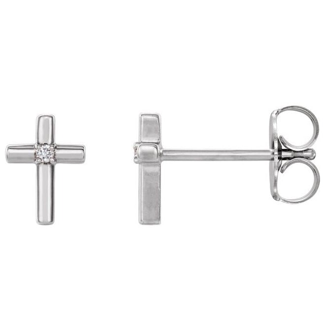 14K Yellow Or White Gold Round Pair 2Mm  I1, G-H Friction Backs 4-Prong Polished .06 Ctw Natural Diamond Cross Earrings
