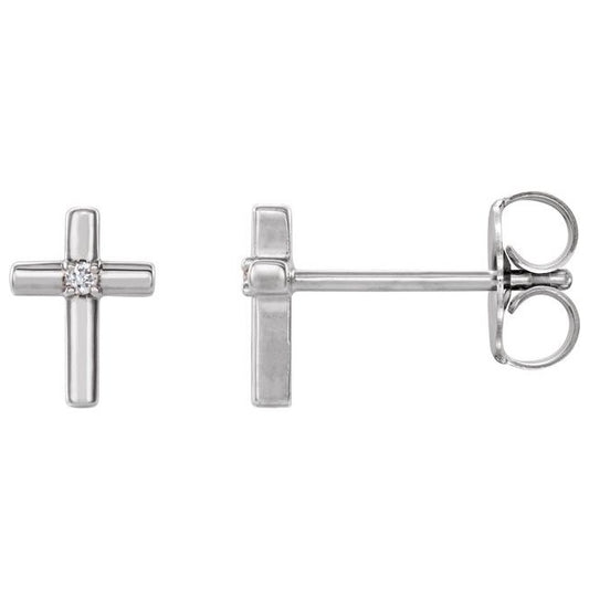 14K Yellow Or White Gold Round Pair 2Mm  I1, G-H Friction Backs 4-Prong Polished .06 Ctw Natural Diamond Cross Earrings
